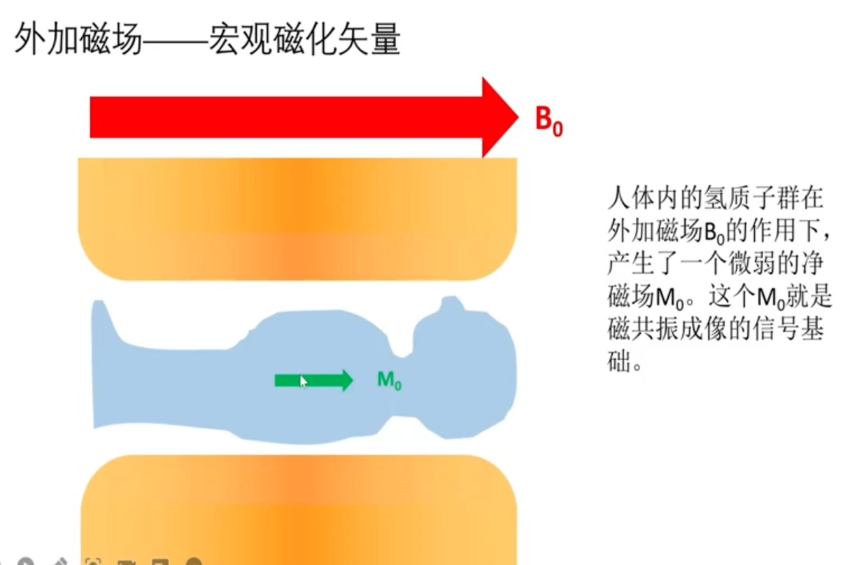 计算机生成了可选文字: 外加磁场一．．一一宏观磁化矢量 人体内的氢质子群在 外加磁场BO的作用下， 产生了一个微弱的净 磁场MO。这个MO就是 磁共振成像的信号基 础。